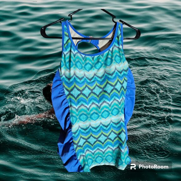 Tropical Escape Tankini Blue Size 20W (Y69)‎ - Picture 1 of 4